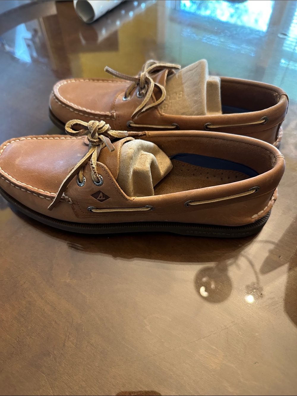 Sperry Men's Tan Leather Lace-Up Boat Shoes new in box $85
